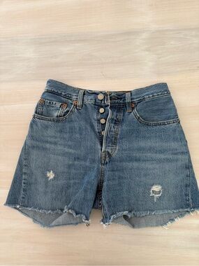 Levi's Blue Distressed High-Rise Denim Shorts